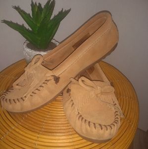Minnetonka Moccasins - tan with fringe top